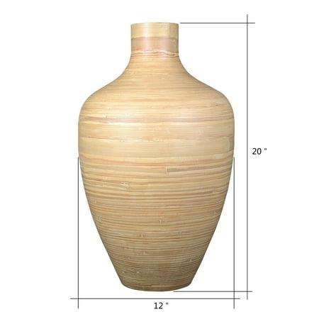 Oriental Floor Vases - Villacera Handcrafted 20” Tall Natural Bamboo Vase | Decorative Gourd Floor Vase for Silk Plants, Flowers, Filler Decor | Sustainable Bamboo