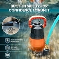 thumbnail image 5 of Utility Pump, 8160 LPH Submersible Water Pump for Pool Draining, Hot Tub, Basement, Copper , Electric Drain Pump Handles 1/8" Solids, 10 FT Cord, 5 of 6