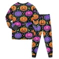 thumbnail image 6 of UAYOTSE Children Halloween Pumpkin Face Pajama Set, Long‑Sleeve Crew Neck Top with Colorful Jack‑o‑Lantern Print and Cuffed Pants Size 5-6 Years, 6 of 9