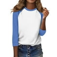 thumbnail image 6 of Royisotas Casual Women Plus Size Tops Winter Blue Patchwork Three Quarter Sleeve Plus Size for Women Shirts Raglan Crew Neck Loose Fit Tshirt, 6 of 7
