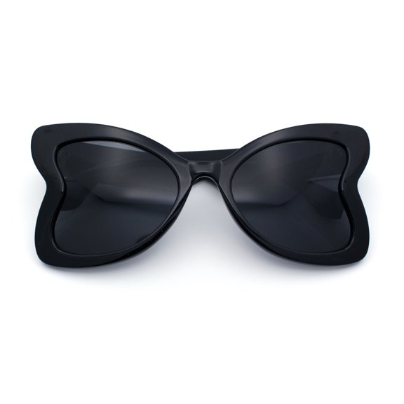 Womens Bold Bowtie Butterfly Shape Oversized Cute Diva Plastic Sunglasses All Black