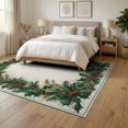 thumbnail image 3 of ODIKA 6'x9' Washable Area Rug Christmas Green Leaves Boho With Festive Holly Wreath Accents for Queen Size Bedroom, Under Bed, Master Suite, Easy Care, Non-Shedding, 3 of 6