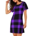 thumbnail image 2 of Kdxio Purple Buffalo Plaid Pattern Womens Short Sleeve Sleepshirt Scoopneck Cute Nightdress Ruffle Comfy Nightgown, 2 of 6