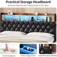 thumbnail image 4 of Amuzer King Floating Bed Frame with Charging Station, Upholstered Platform LED Bed Frame with Storage Headboard, Black, 4 of 8
