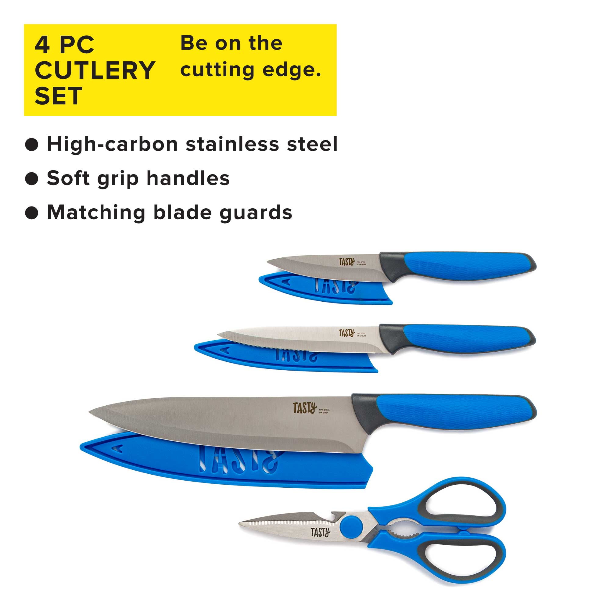 Tasty Cutlery Knife Set with Shears, Stainless Steel, Blue, 4