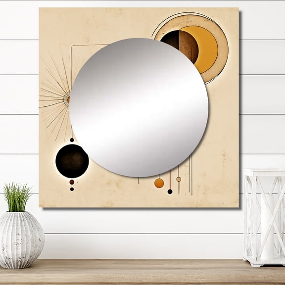 Designart "Lunar Phases Vintage Illustrative Depiction" Modern Midcentury Square Mirror For Wall Decor - Large Gold Square Mirror Printed Wall Decor - Mid-Century Square Living Room Mirror