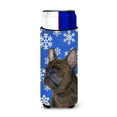 

Caroline s Treasures SS4657MUK French Bulldog Winter Snowflakes Holiday Ultra Hugger for slim cans Slim Can multicolor