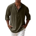thumbnail image 3 of Men Button Up Shirts Long Sleeve Pullover Cotton Linen Casual Stand-up Collar Solid Blouse Shirt Tops, 3 of 10