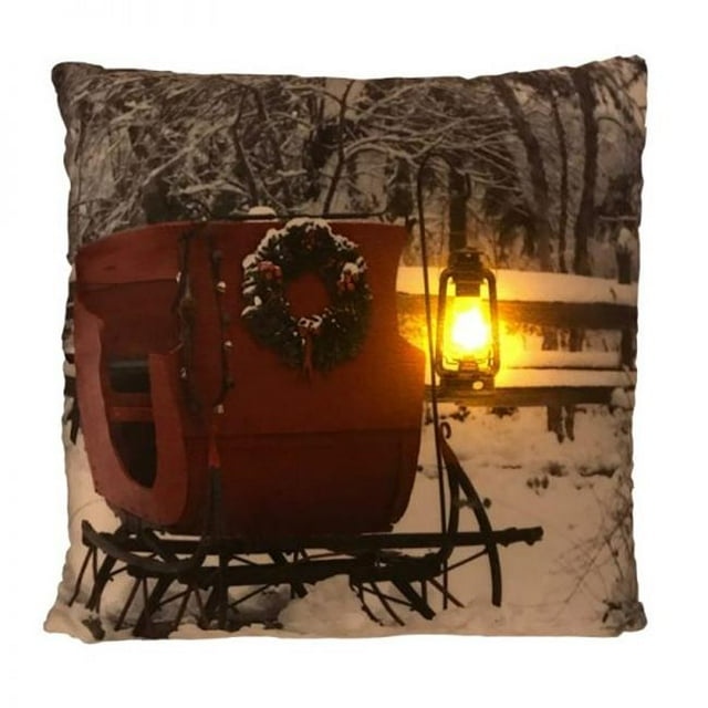 Ultimate Innovations 1158 Winter Red Sleigh Ride - LED Holiday Pillows with Timer, 16 x 16 in.