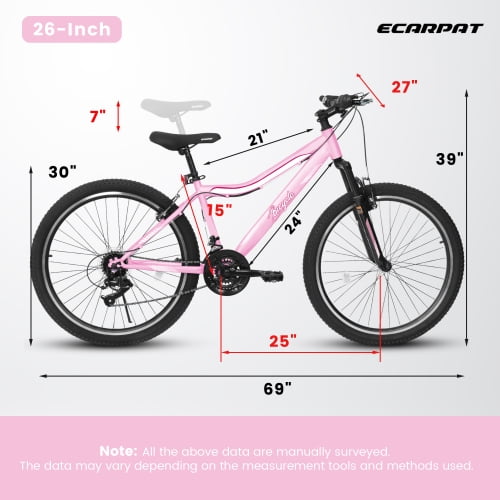 RAISTYW 26 " Mountain Bike for Women, Shimano 21-Speed High-Density Carbon Steel Frame Bicycles with Dual V-Brakes, Pink