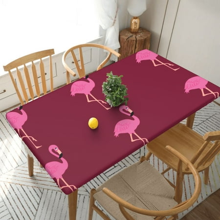 

Home Deluxe Tablecloth Pink Flamingo Waterproof Elastic Rim Edged Table Cover- For Christmas Parties And Picnics 5ft