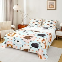 Manfei Cute Guinea Pig Hamster Twin Sheet Sets, Cartoon Love Heart Twin Fitted Sheet, Blue Pink Buffalo Flat Sheet, Breathable Home Decor, 3-Piece