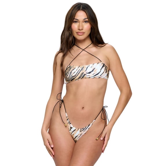 Zebra Print Halter Neck Tie Bikini Swimsuit