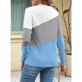 thumbnail image 2 of Women'S Color Block Tops Casual Long Sleeve Tunic Round Neck Pullover Shirts White & Blue XL, 2 of 6