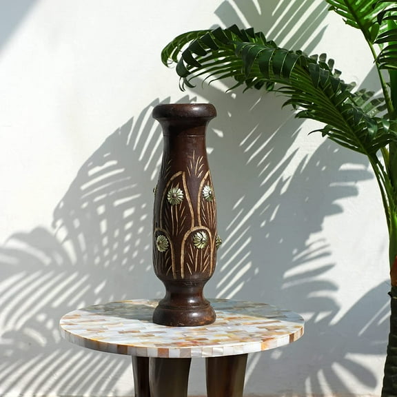 India Meets India Wooden Flower Vase [Brown], Decorative Wooden Flower Vase for Home Décor/Living Room/Office/Table Top/Dining Area and Windowsill Décor, 12 INCHES