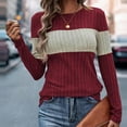 thumbnail image 6 of ATOYSOY Casual Ribbed Loose Knitted Shirts for Women Outwear Fall Trendy Round Neck Pullovers Long Sleeve Sweatshirts Color Block Tops Red L, 6 of 7