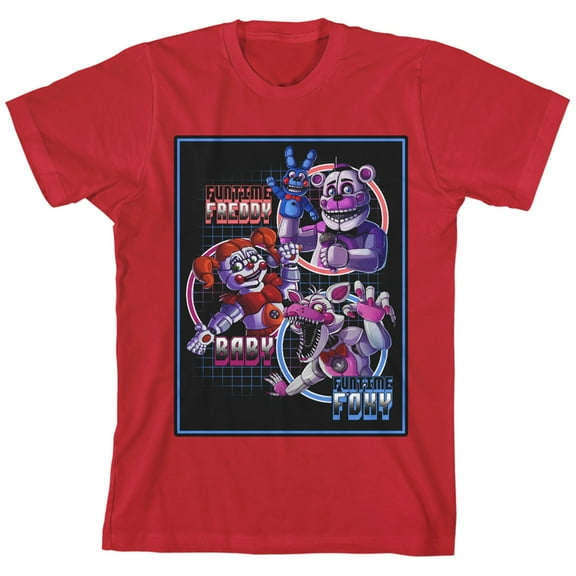 Bioworld Five Nights at Freddy's Fun Time Characters Youth Red Short Sleeve Tee-M