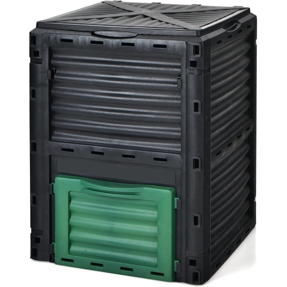 Compost Bin, 80 Gallon (300 L) Large Outdoor Composting Box w/Top Flip Latch-on Lid, Bottom Exit Door, BPA Free Material, Grass Food Trash Composter Barrel for Garden Yard, Easy Assembly
