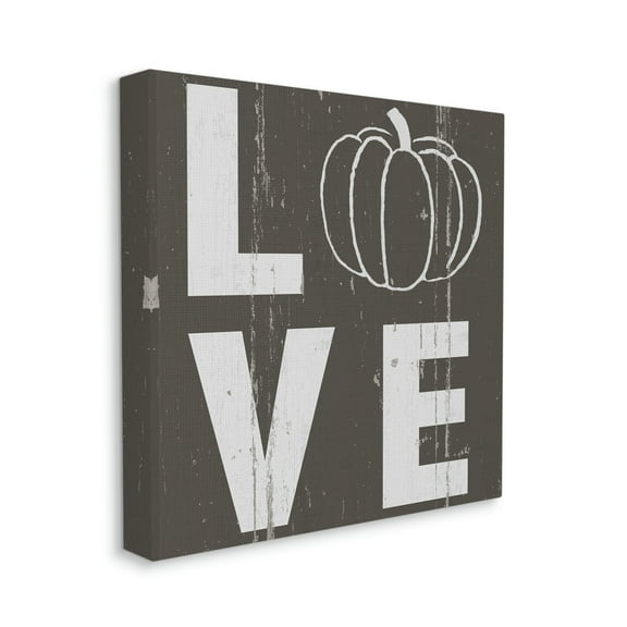 Bold Love Text Distressed Pumpkin Symbol Typography Gallery-Wrapped Canvas Print Wall Art, 17x17