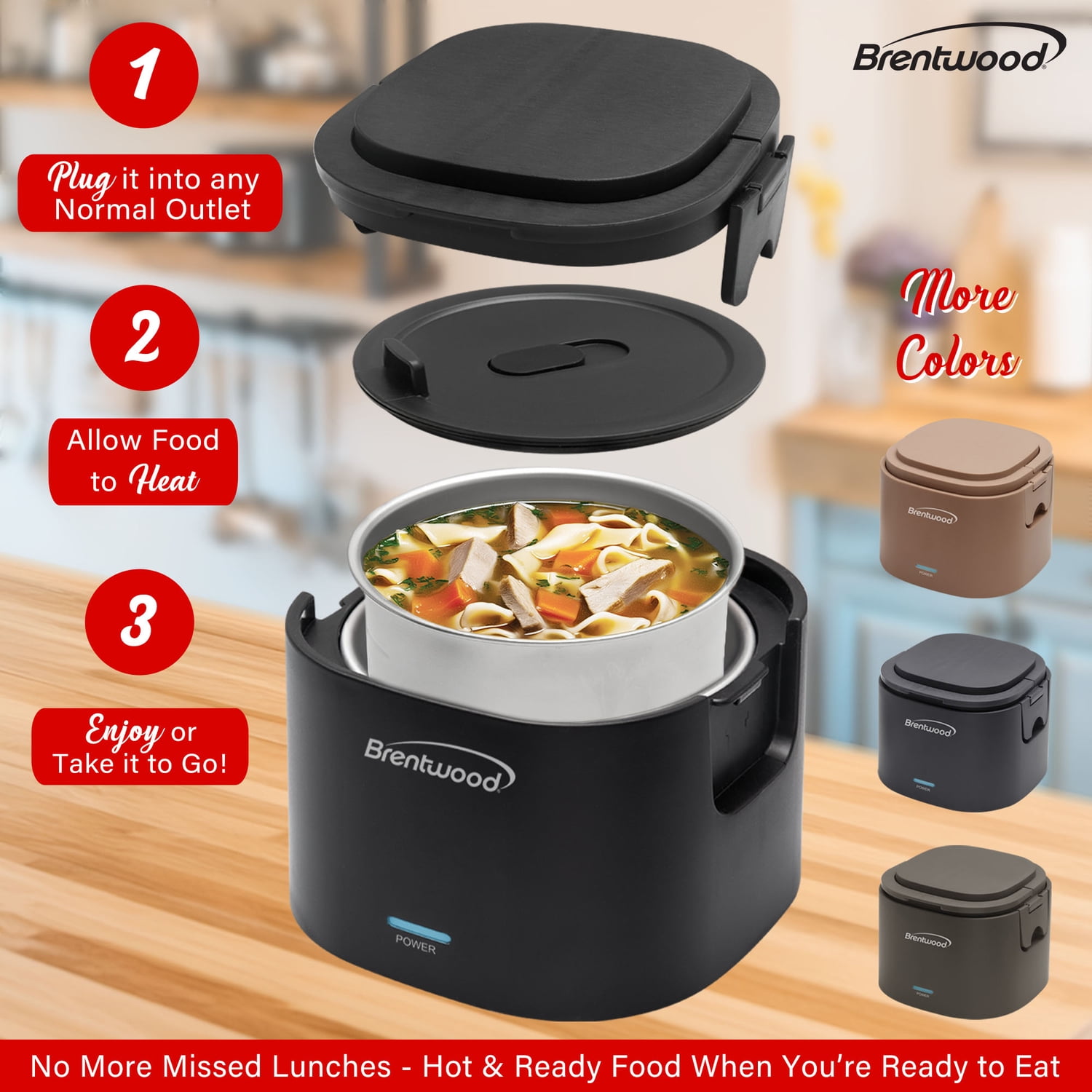 Brentwood 110-Volt 50-Watt 0.625-Qt. Portable Leakproof Electric Lunch Box (Black), ELB-600BK