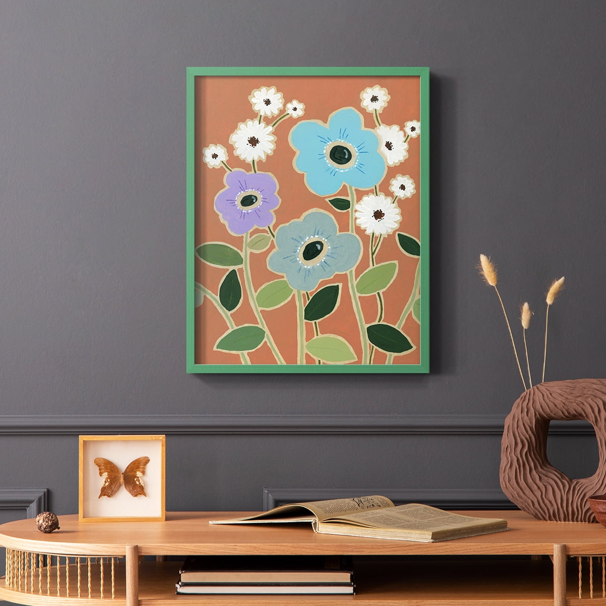 Woodblock Floral IV Framed Print - Solid Wood in Single Picture Frame Solid Wood 2 Framed Print