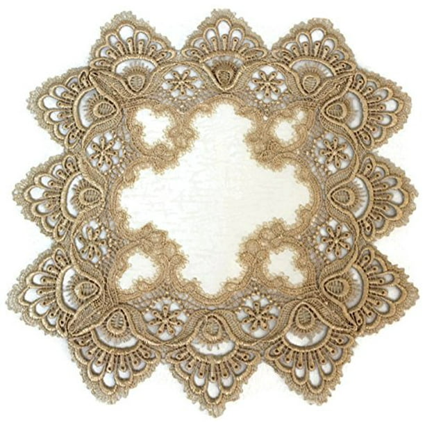 Doily Boutique Square Placemat or Doily in Gold European Lace and Antique Fabric Size 14 inches