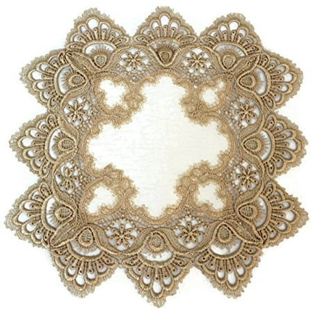 Doily Boutique Square Place Mat or Doily in Gold European Lace and Antique Fabric, Size 14 (Best Place To Sell Fabric)