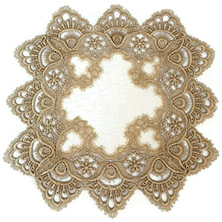 Cluny Lace Fabric - Doily Boutique Square Place Mat or Doily in Gold European Lace and Antique Fabric, Size 14 inches