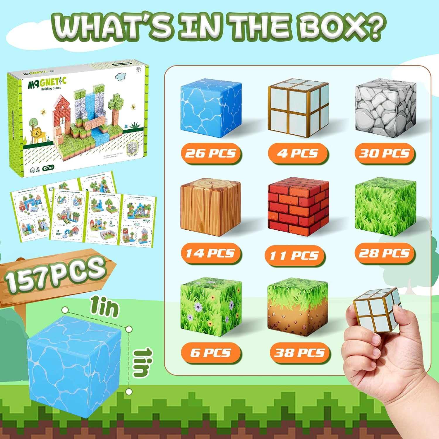 TEAMD 150PCS Magnetic Blocks Building Blocks Magnet Cube Toys Stacking, Build Forest World Set, STEM Montessori Sensory Toysfor 3+ Years Old Ideal Construction Toys