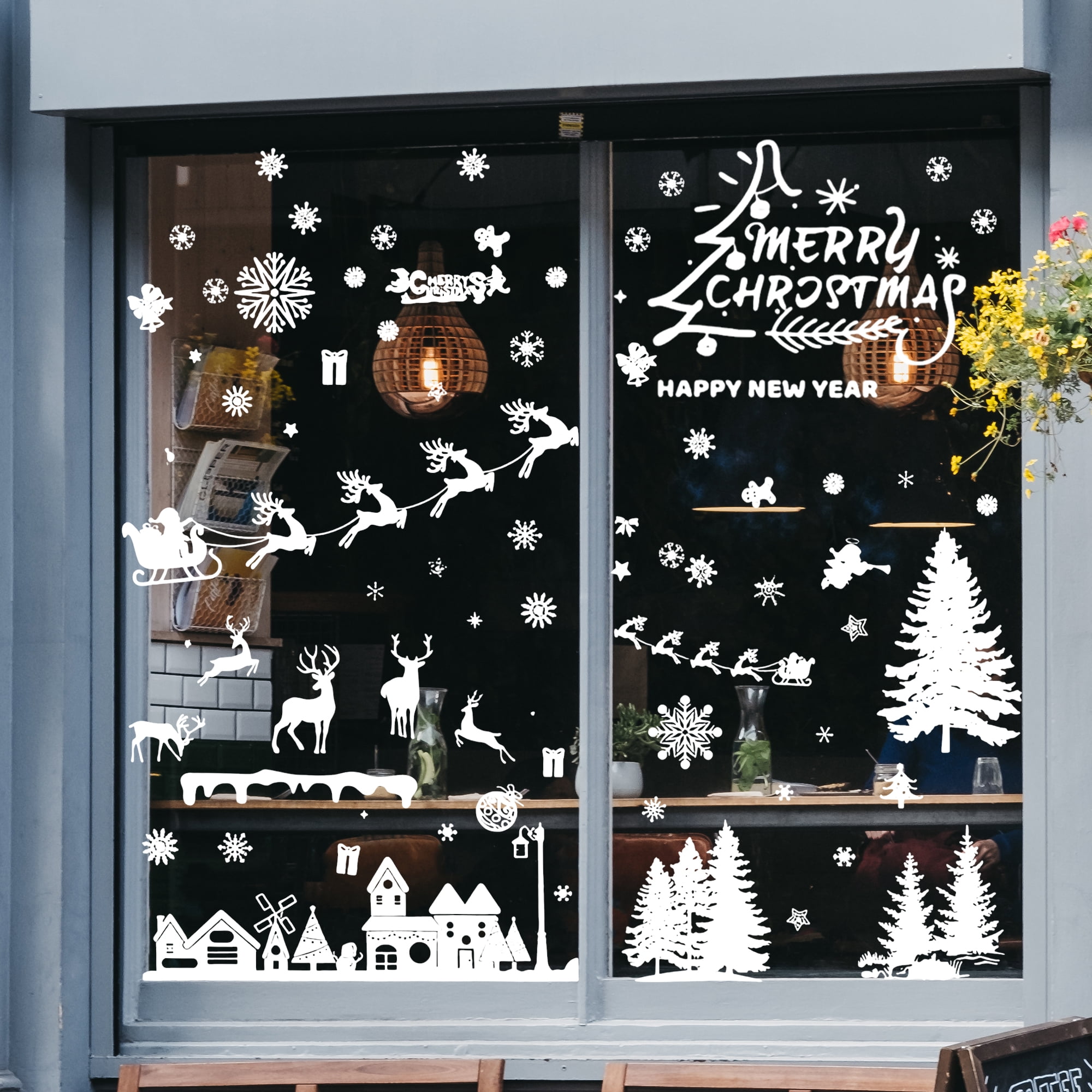 Unique Bargains Window Clings Party Supplies for Holiday White Snow House Lamp