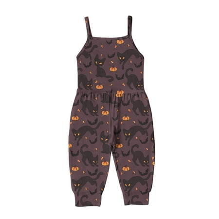 

QIPOPIQ Girls Clothes Clearance Toddler Baby Girl Jumpsuits Cartoon Printing Strap Romper Pants With Pockets