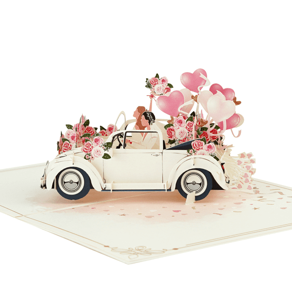 Love On The Journey Pop-Up Card (Mrs. & Mrs. Edition) – 3D Wedding Car Card, Lesbian Wedding Card, Just Married Pop Up Greeting Card, LGBTQ  Wedding Gift, Anniversary Card