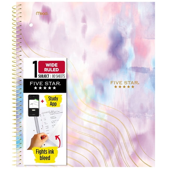 Five Star Shape It Up Spiral Notebook Plus Study App 1 Subject Wide Ruled 8 x 10