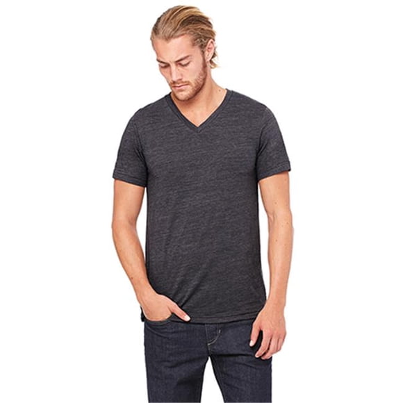 3005 Unisex Jersey Short Sleeve V-Neck Tee - Black Slub, Large