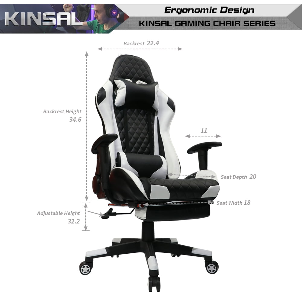Kinsal Gaming Chair Including Headrest And Lumbar Support Executive Computer High Back Ergonomic Desk Racing Leather Office