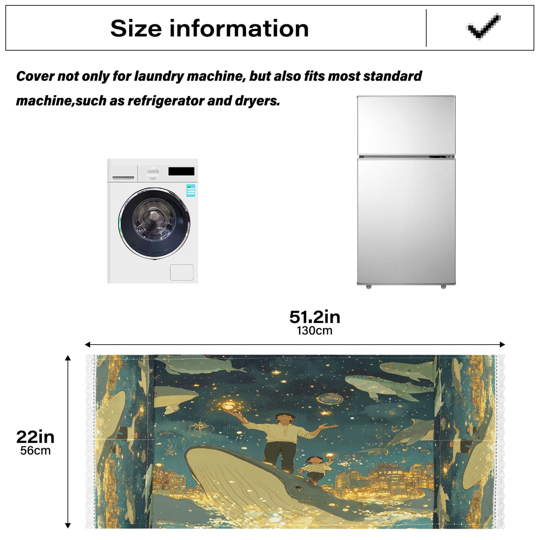 A Sea Full Of Golden StarsWasher and Dryer Covers Dust-Proof and Oil Resistant Fridge Cover with 4 Storage Pockets Washing Machine Top Cover for Laundry Kitchen Home 51.2 x 22 In