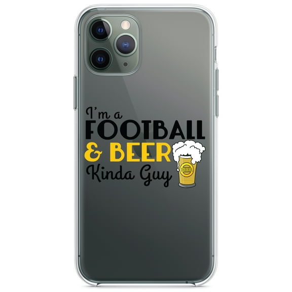 DistinctInk Clear Shockproof Hybrid Case for iPhone 11 (6.1" Screen) - TPU Bumper Acrylic Back Tempered Glass Screen Protector - I'm a Football & Beer Kinda Guy