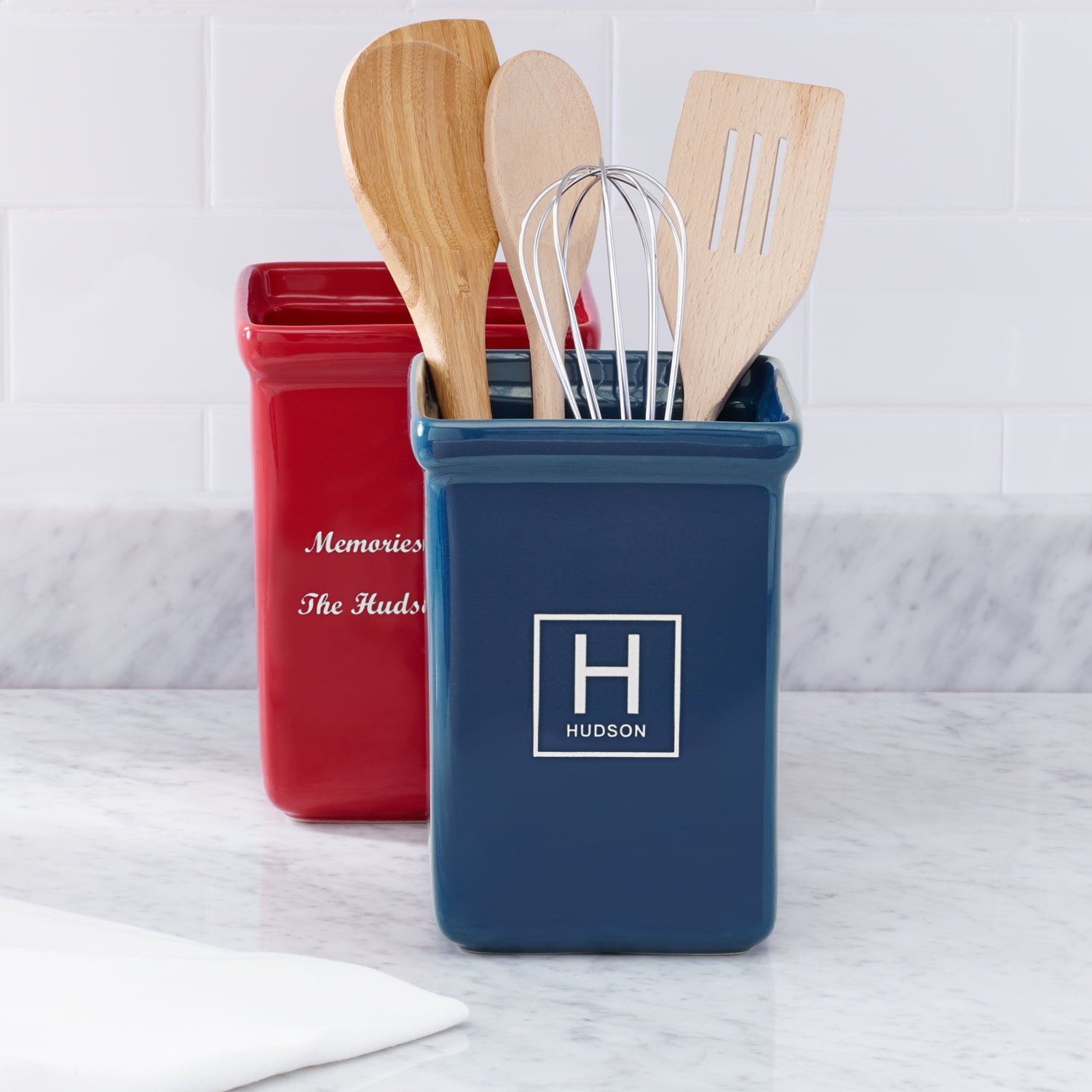 Personalized RedEnvelope Stoneware Utensil Holder Navy Any ...