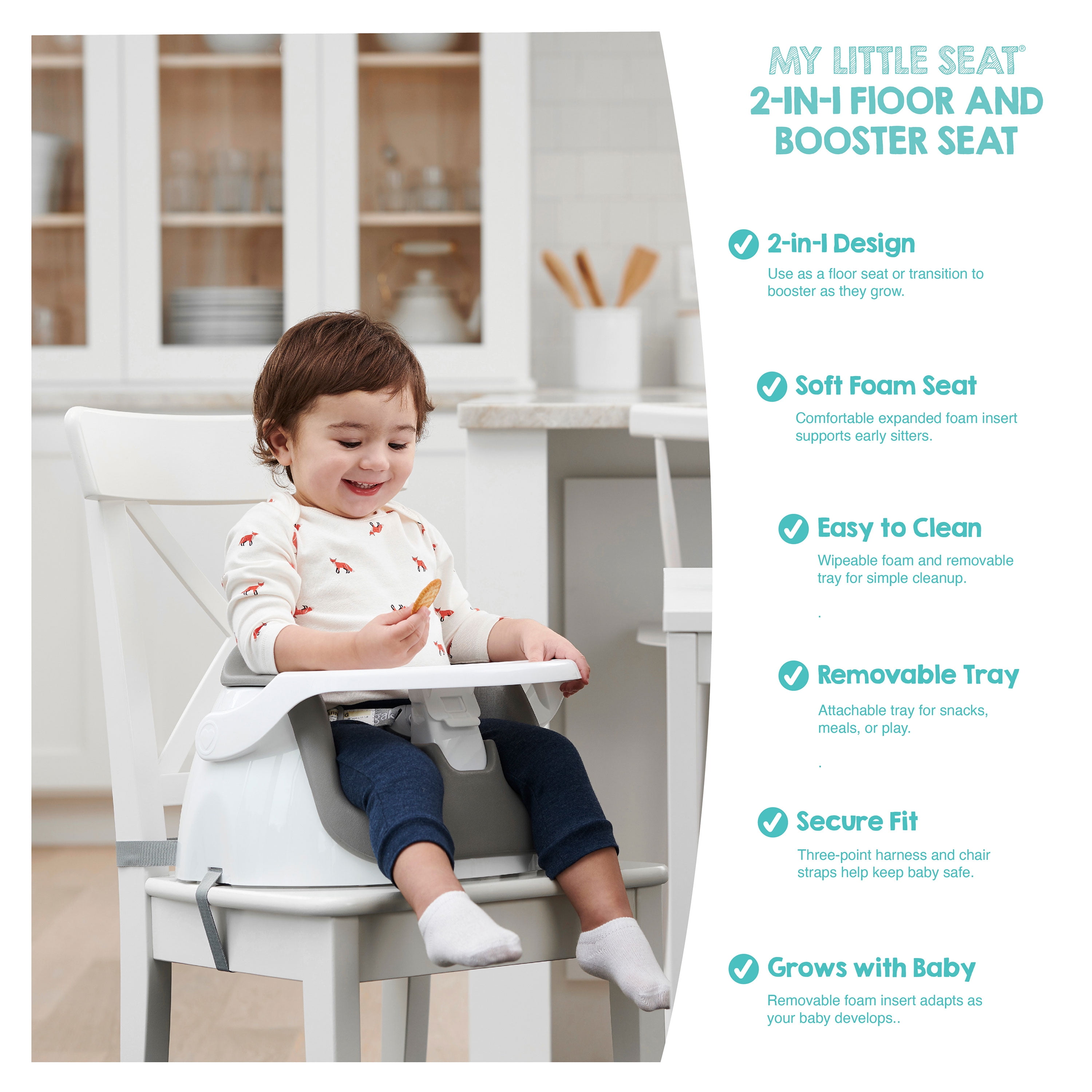 Regalo 2-in-1 Booster Seat and Grow with Me Floor Seat with Removable Feeding Tray, Indoor and Outdoor Activity Chair, Gray