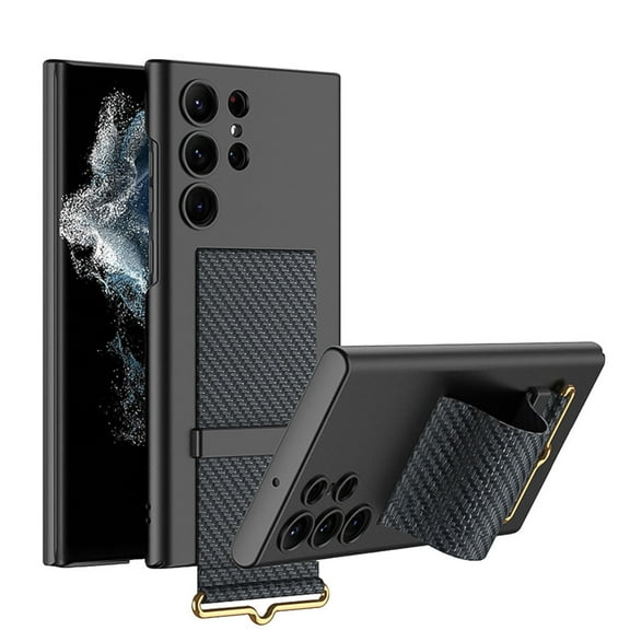 Compatible with Samsung Galaxy 23 Ultra Case with Wristband Holder Slim Thin Hard PC Kickstand Case-Black