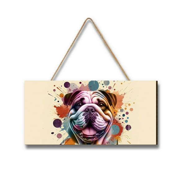 Bulldog Portrait Watercolor Vintage Retro Styles Landscape Wood Sign Dog Lover Gifts Idea Hanging Wall Home Decor - 00001