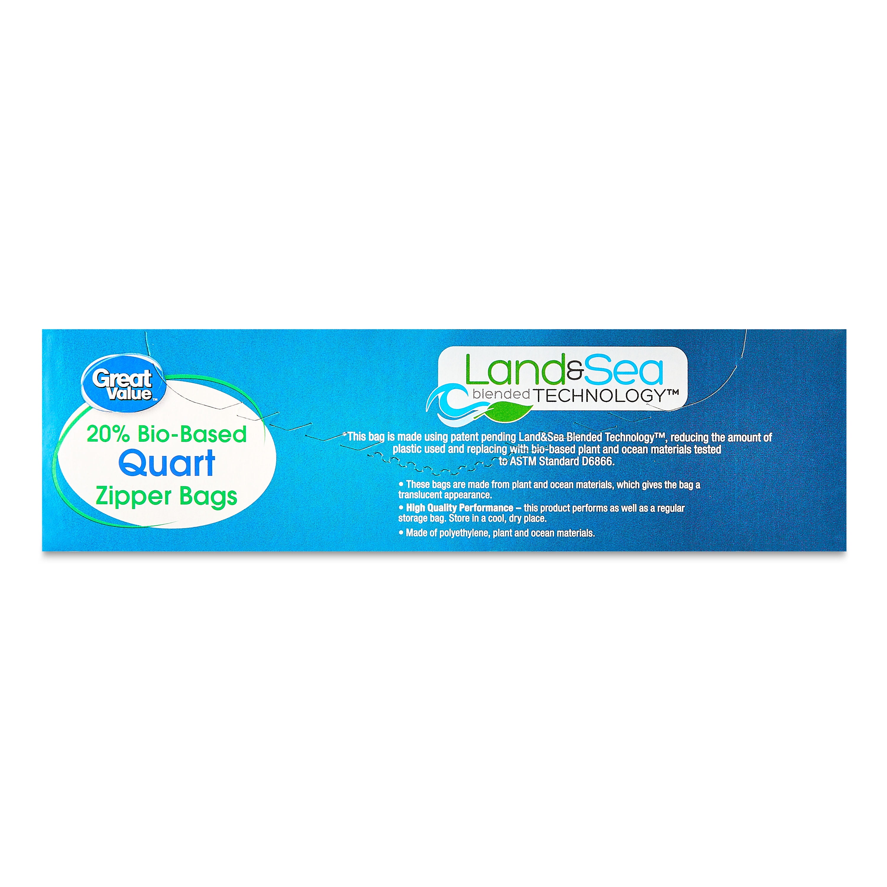 (3 pack) Great Value Clear Reclosable Double Zipper Quart Bags, Made with Bio-Based Materials, 25 Count