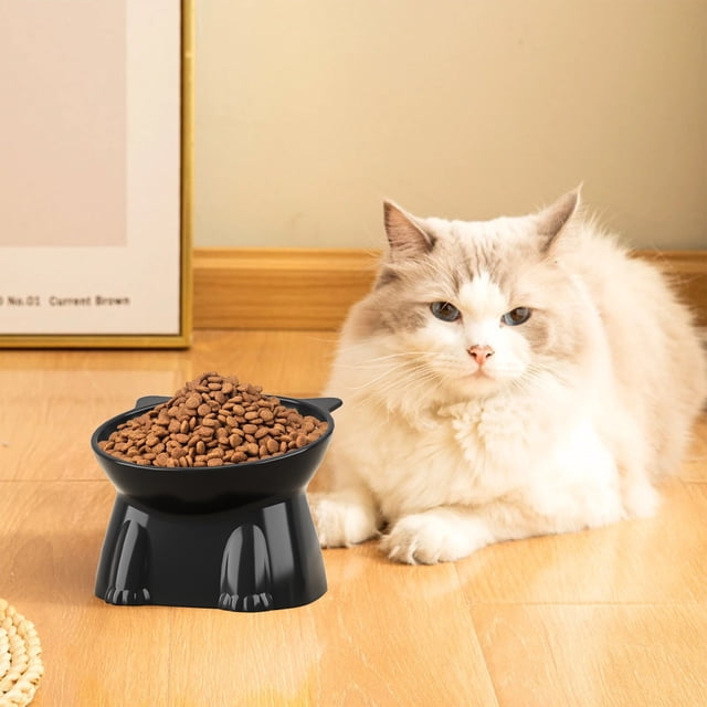 Cat Food Bowl Large Capacity 250ml Raised Plastic Pet Bowl Elevated Wide Shallow Design | Whisker Friendly Neck Protection Non-Tip Stable Base | Cat Feeding Water Dish for All Sizes