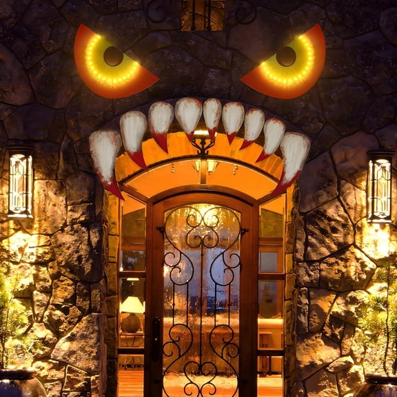 Large Size Halloween Garage Door Decorations 25.59inches | Monster Face,House Archway Outdoor Decor,with LED Eyes(Assembly Needed)