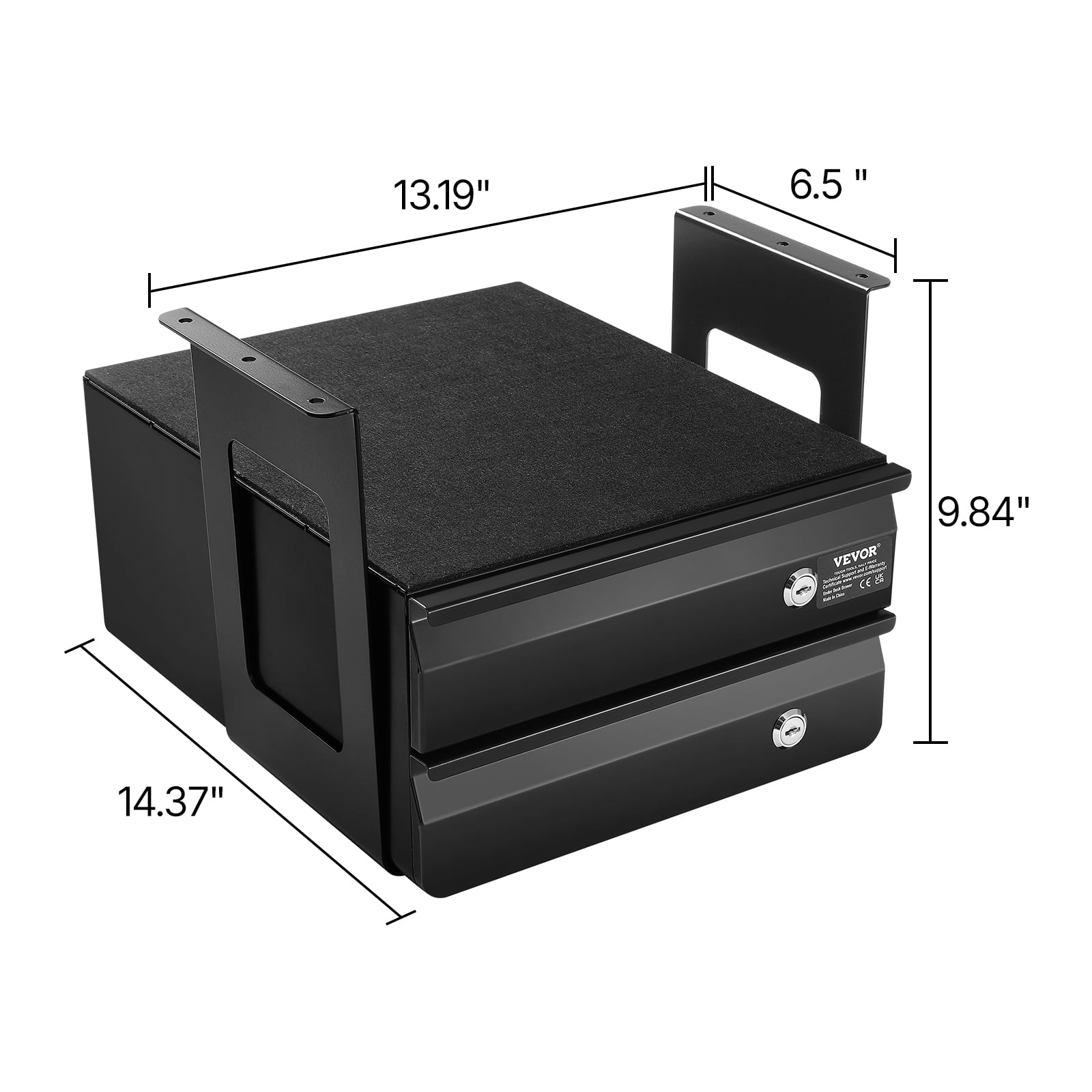 VEVOR 13" Wide Under Desk Drawer Slide Out, Under Desk Pull Out Drawer Attachment, Hidden Desktop 2-Tier Storage Organizer, Lockable Under Desk Pencil Drawer for Sit-Stand Workstation, 14x13x10 In