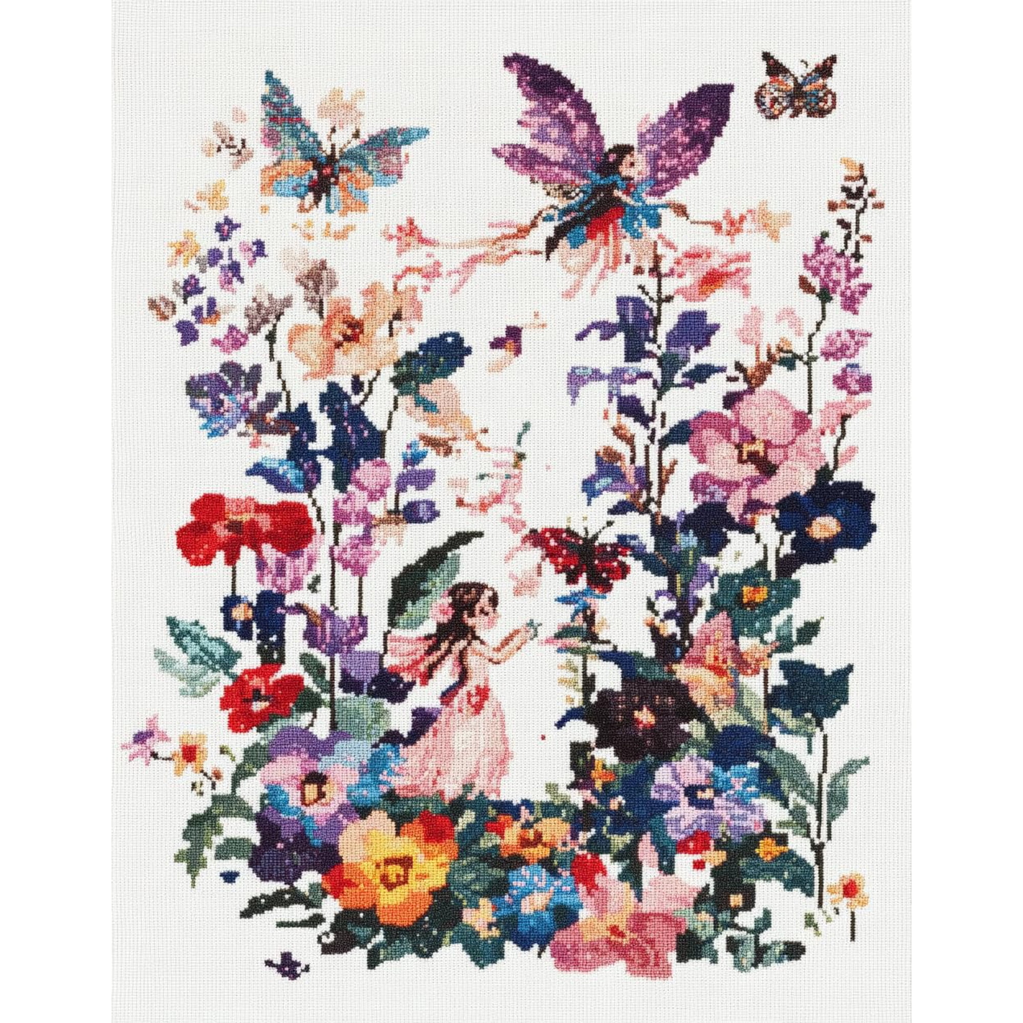 DIY Cross Stitch Kit for Beginners Fairies and Elves in Flowers 11CT Embroidery Kit with Pattern Stamped Count by Numbers Craft Kit 40x50cm-4