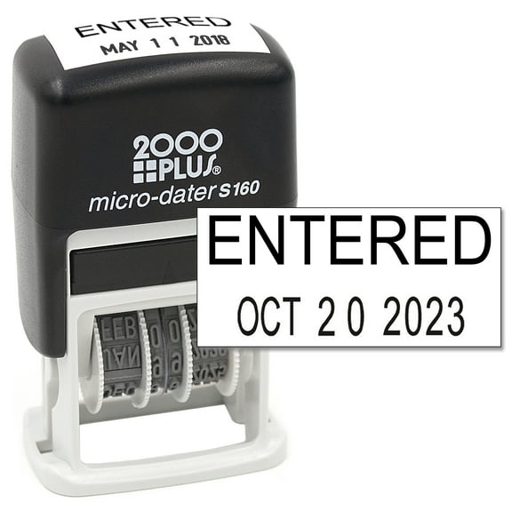 Cosco 2000 PLUS Self-Inking Rubber Date Office Stamp with ENTERED Phrase & Date - BLACK Ink (Micro-Dater 160), 12-Year Band