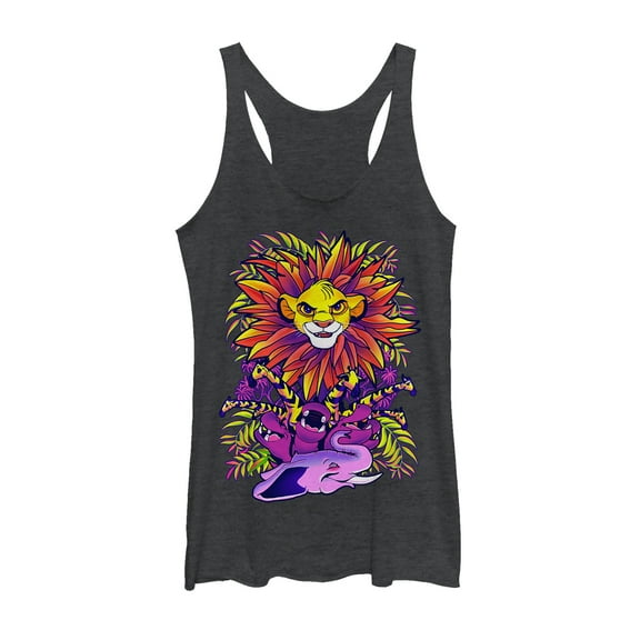 Women's Lion King Simba Jungle Parade Racerback Tank Top Black Heather Large