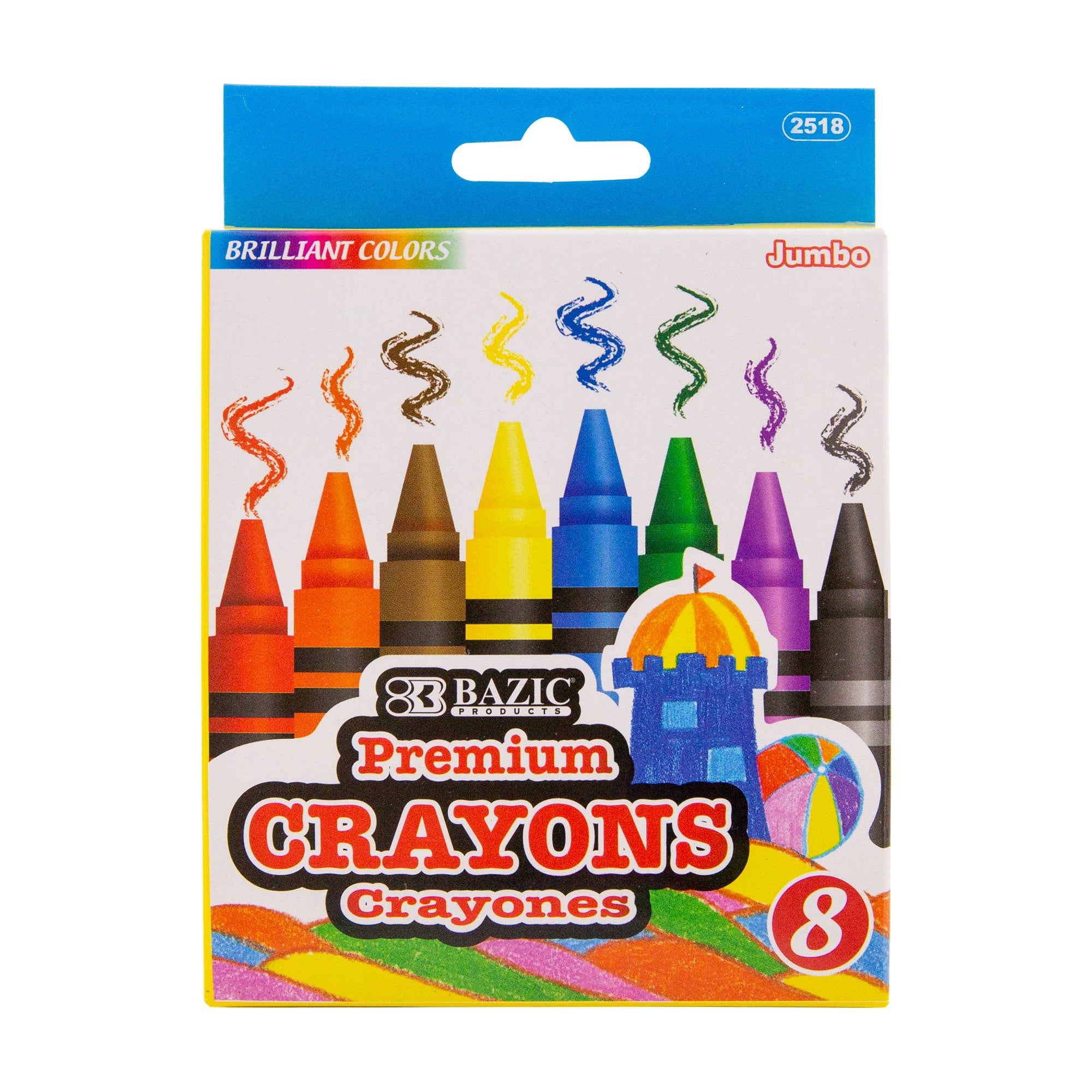 BAZIC Crayons Jumbo 8 Color, Assorted Color Coloring Crayon Set, Non