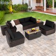 thumbnail image 3 of Costway 8PCS Patio Rattan Furniture Set Fire Pit Table Tank Holder Cover Deck Black, 3 of 10